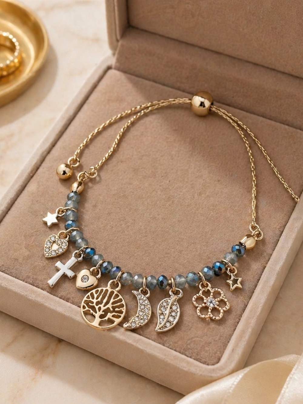 Tree Of Life Medallion Charm Gold Tone Adjustable Bracelet NWT